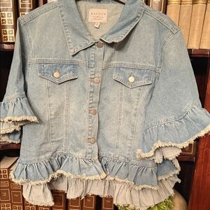 Hayden Light Blue Denim Jacket with Ruffles